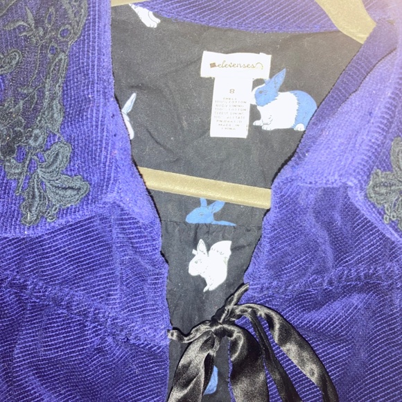 Anthropologie Elevenses Blue Corduroy Embroidered Cropped Jacket 8 - Picture 11 of 11